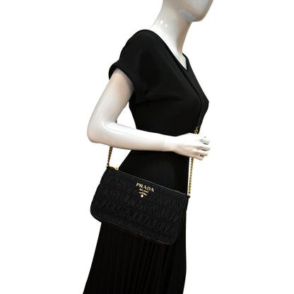 PRADA Tessuto Gaufre Nylon Shoulder Bag Black