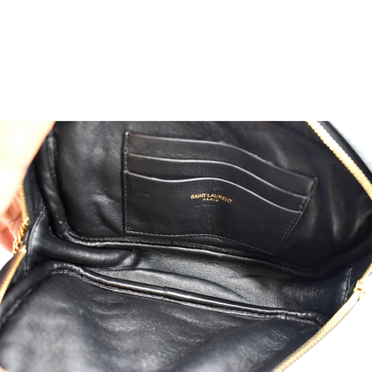 YVES SAINT LAURENT Lou Chevron Leather Camera Crossbody Bag Black