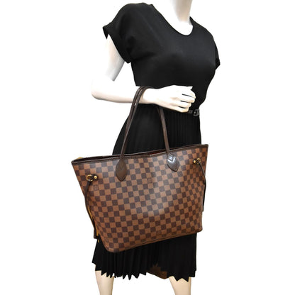 LOUIS VUITTON Neverfull MM Damier Ebene Tote Bag Brown