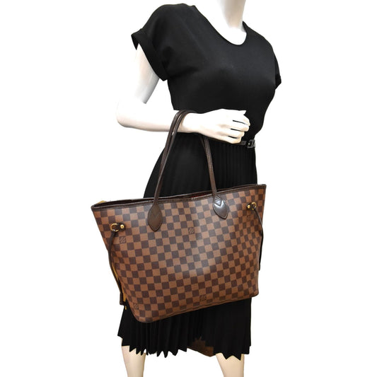 LOUIS VUITTON Neverfull MM Damier Ebene Tote Bag Brown