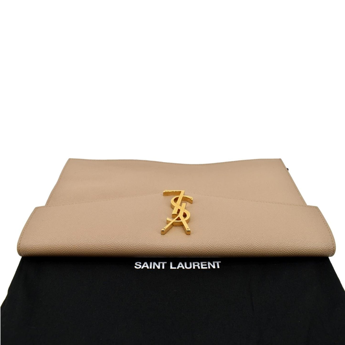 YVES SAINT LAURENT Uptown Envelope Grain De Poudre Leather Clutch Beige