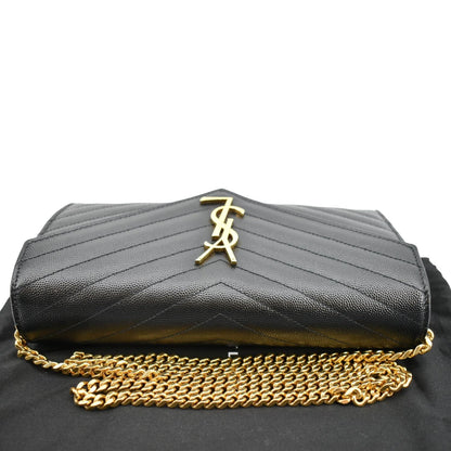 YVES SAINT LAURENT Chevron Grain De Poudre Envelope Chain Bag Black - Sold