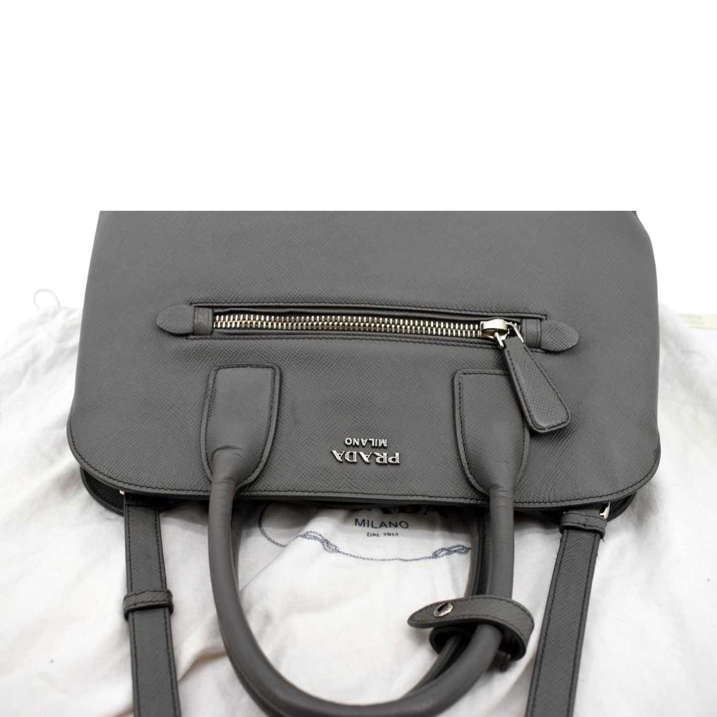 PRADA Cuir Open Promenade Saffiano LeatherTop Handle Tote Bag Grey
