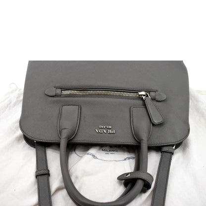 PRADA Cuir Open Promenade Saffiano LeatherTop Handle Tote Bag Grey