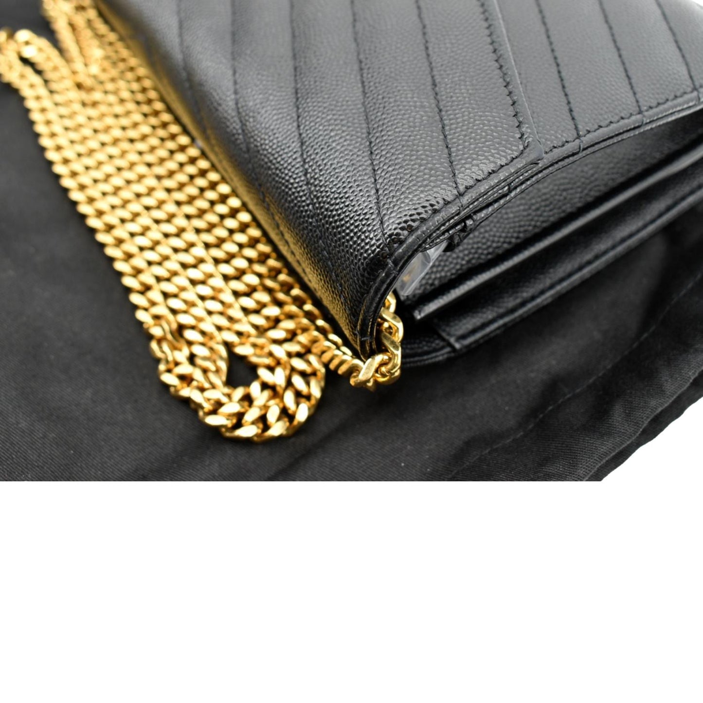 YVES SAINT LAURENT Chevron Grain De Poudre Envelope Chain Bag Black - Sold