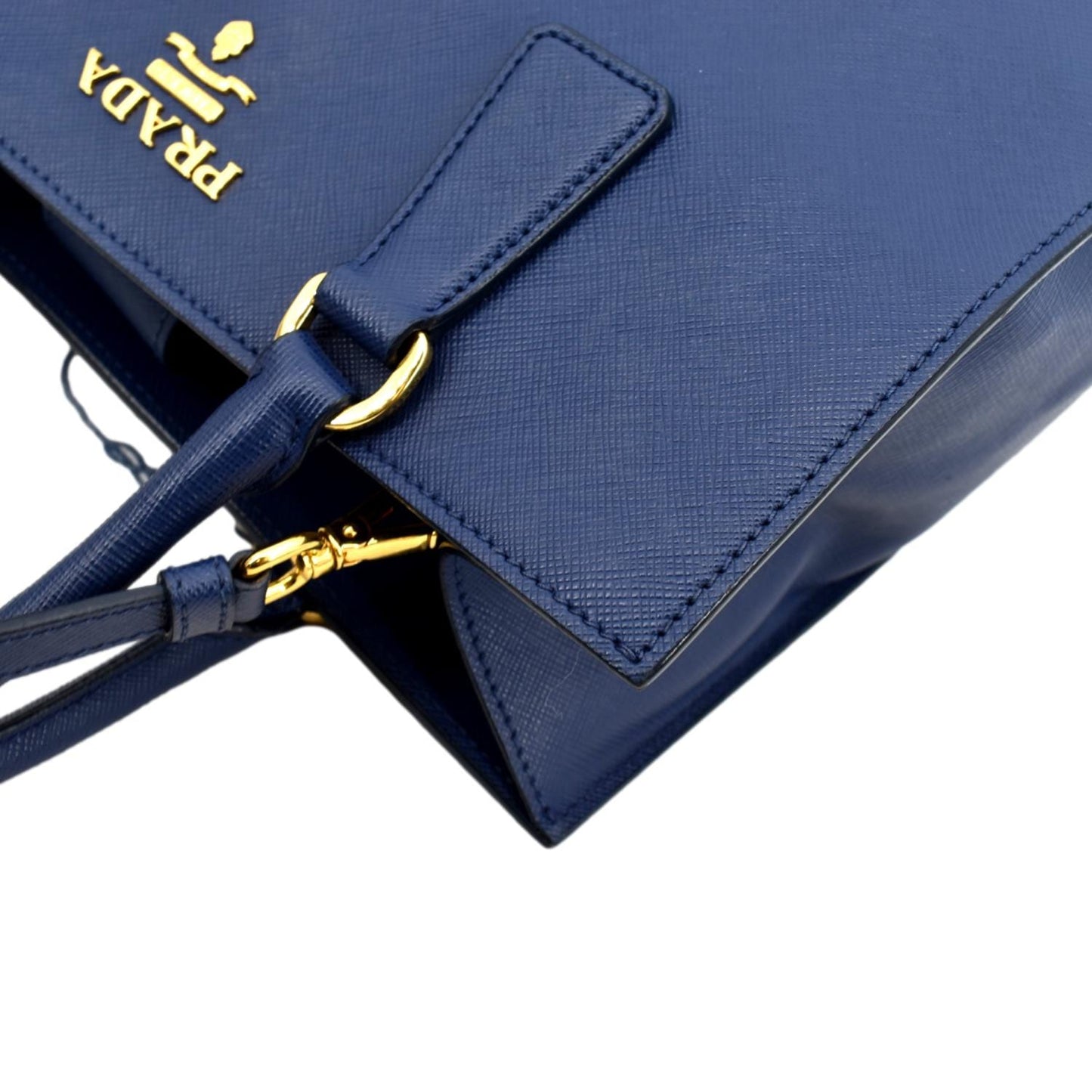 PRADA Saffiano Leather Tote Shoulder Bag Blue