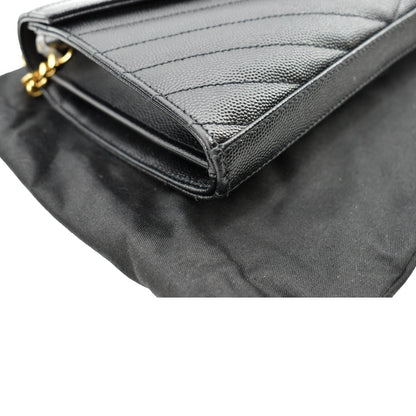 YVES SAINT LAURENT Chevron Grain De Poudre Envelope Chain Bag Black - Sold