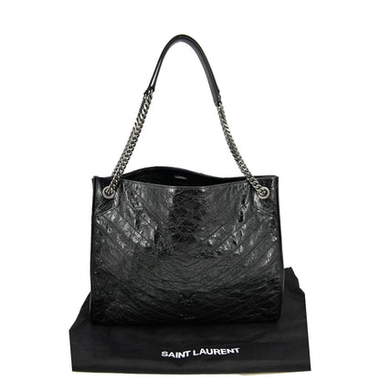 YVES SAINT LAURENT Niki Large Crinkle Leather Shopper Tote Bag Black