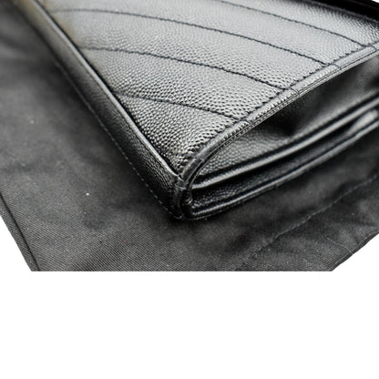 YVES SAINT LAURENT Chevron Grain De Poudre Envelope Chain Bag Black - Sold