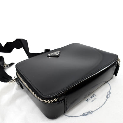 PRADA Brique Patent Leather Crossbody Bag Black 2VH069