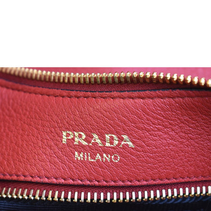 PRADA Vitello Daino Leather Hobo Bag Red