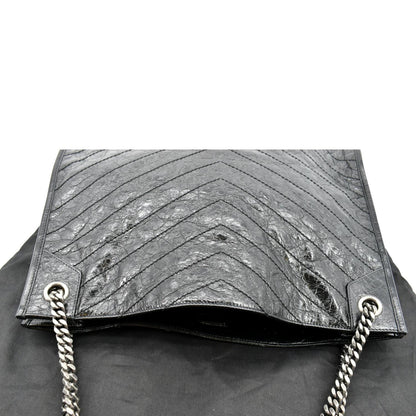 YVES SAINT LAURENT Niki Large Crinkle Leather Shopper Tote Bag Black