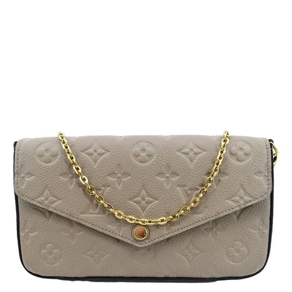 LOUIS VUITTON Pochette Felicie Monogram Empreinte Leather Chain Wallet Tourterelle