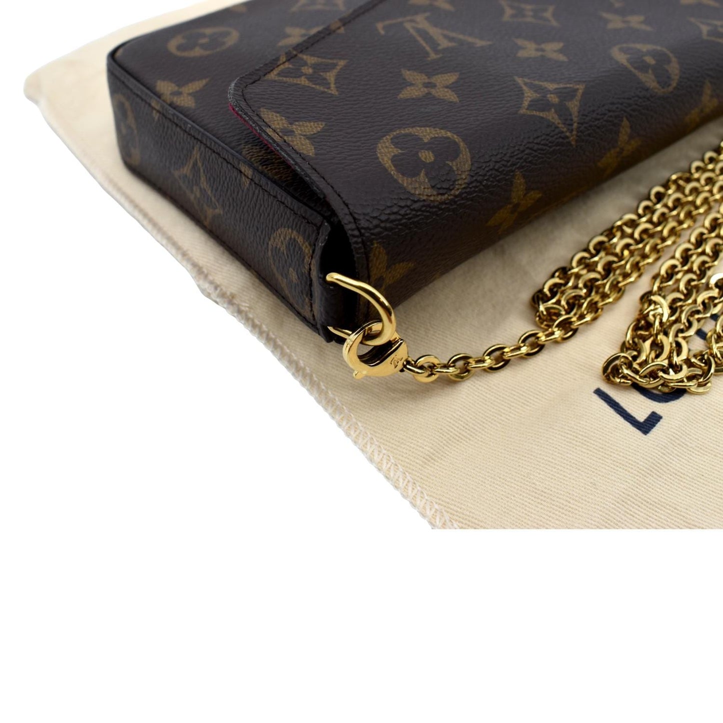 LOUIS VUITTON Felicie Monogram Canvas Pochette Crossbody Bag Brown