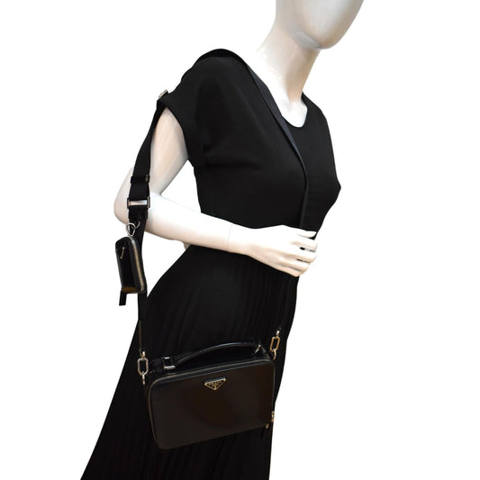 PRADA Brique Patent Leather Crossbody Bag Black 2VH069