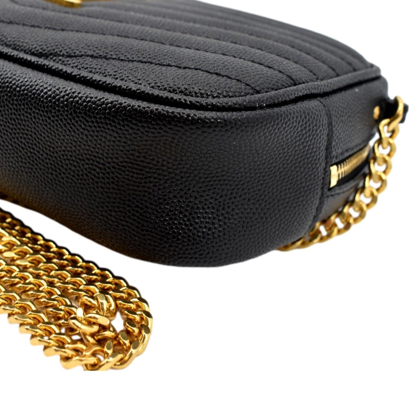 YVES SAINT LAURENT Lou Chevron Leather Camera Crossbody Bag Black