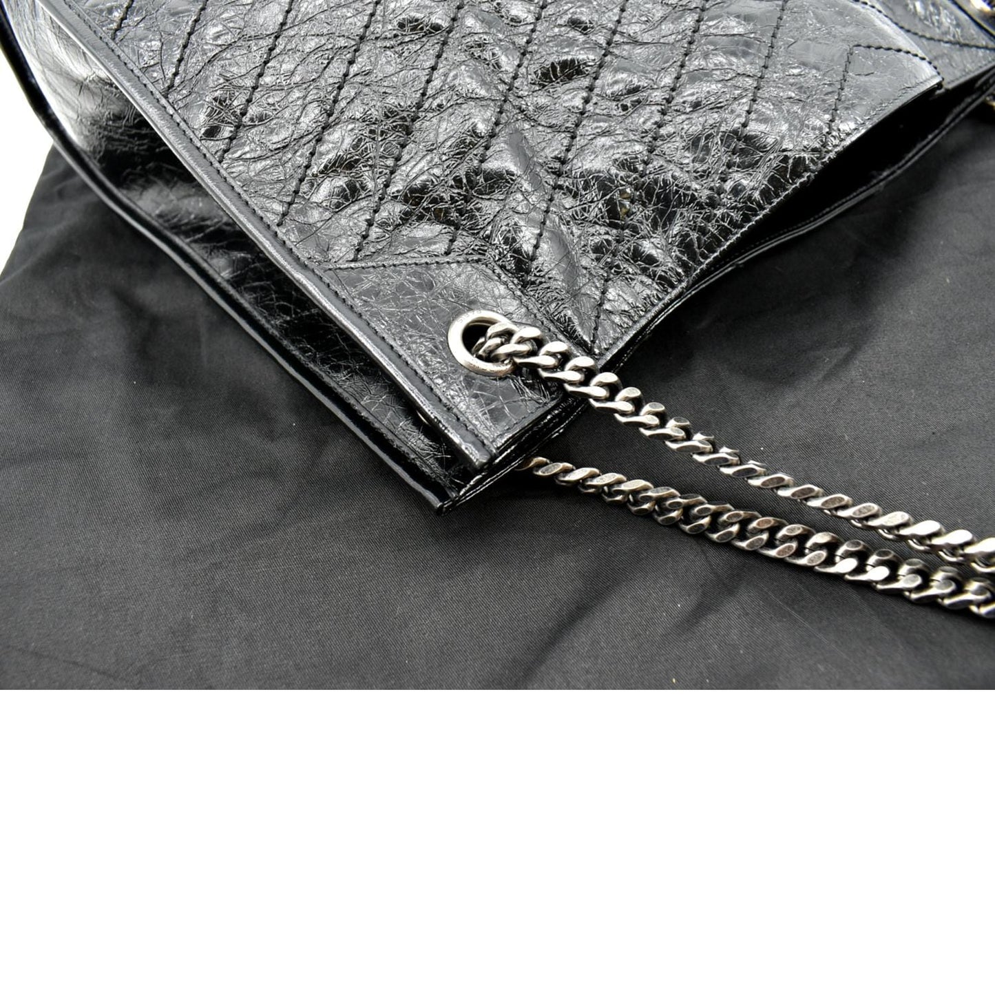 YVES SAINT LAURENT Niki Large Crinkle Leather Shopper Tote Bag Black