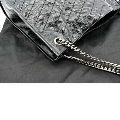 YVES SAINT LAURENT Niki Large Crinkle Leather Shopper Tote Bag Black