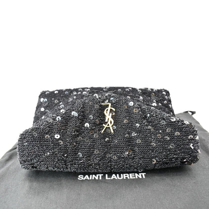 YVES SAINT LAURENT Small Puffer Sequin Clutch Wallet Black - sold