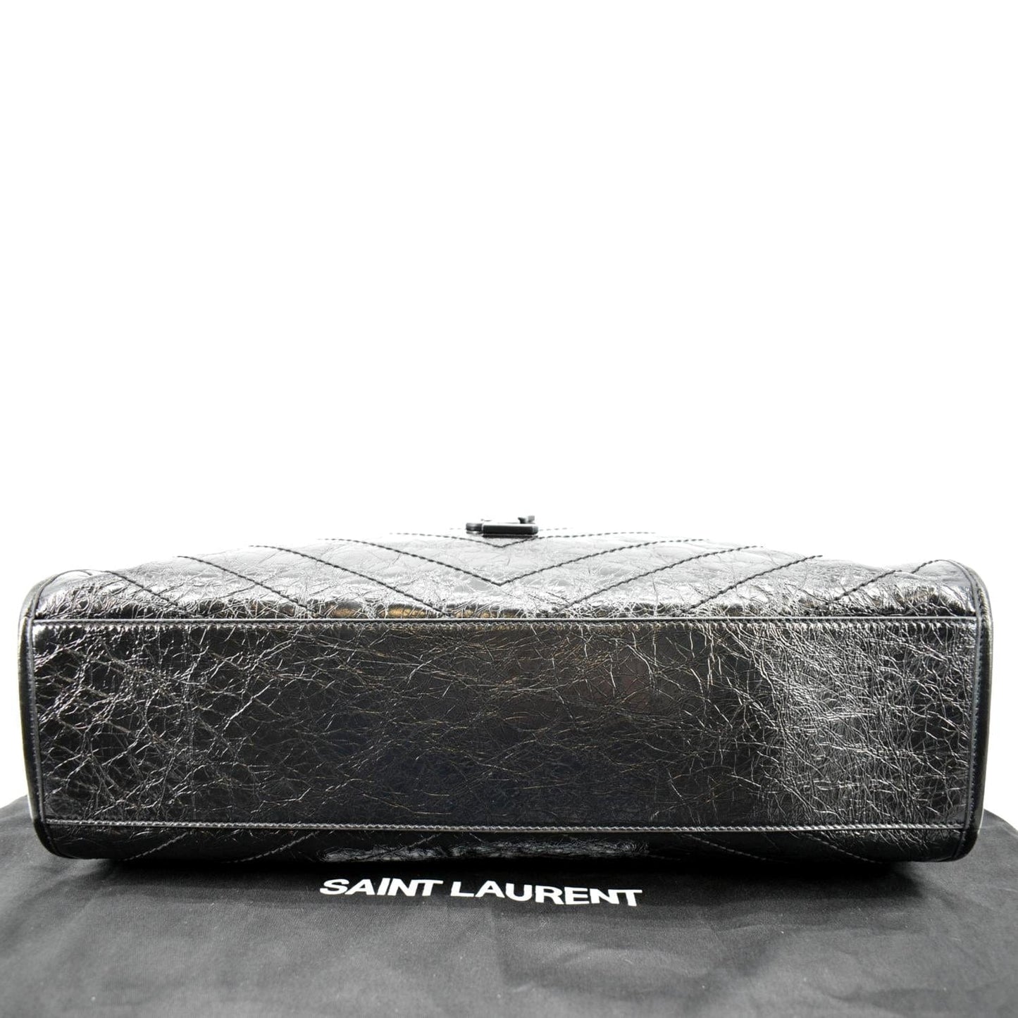 YVES SAINT LAURENT Niki Large Crinkle Leather Shopper Tote Bag Black