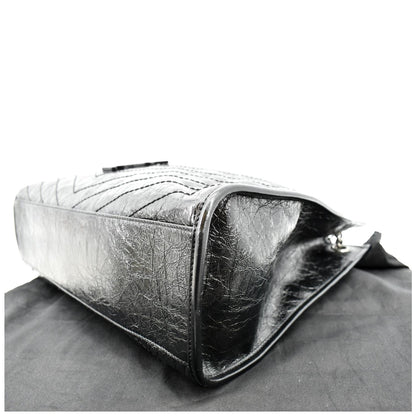 YVES SAINT LAURENT Niki Large Crinkle Leather Shopper Tote Bag Black