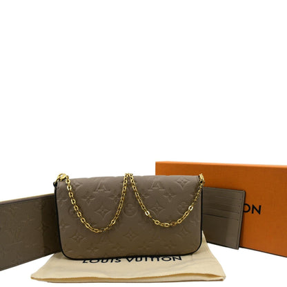 LOUIS VUITTON Pochette Felicie Monogram Empreinte Leather Chain Wallet Tourterelle