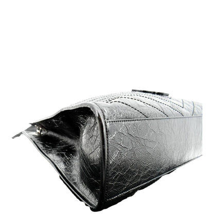 YVES SAINT LAURENT Niki Large Crinkle Leather Shopper Tote Bag Black