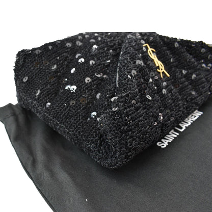 YVES SAINT LAURENT Small Puffer Sequin Clutch Wallet Black - sold