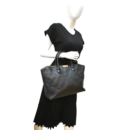 BURBERRY Dewsbury Medium Grain Check Embossed Tote Bag Black