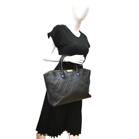 BURBERRY Dewsbury Medium Grain Check Embossed Tote Bag Black