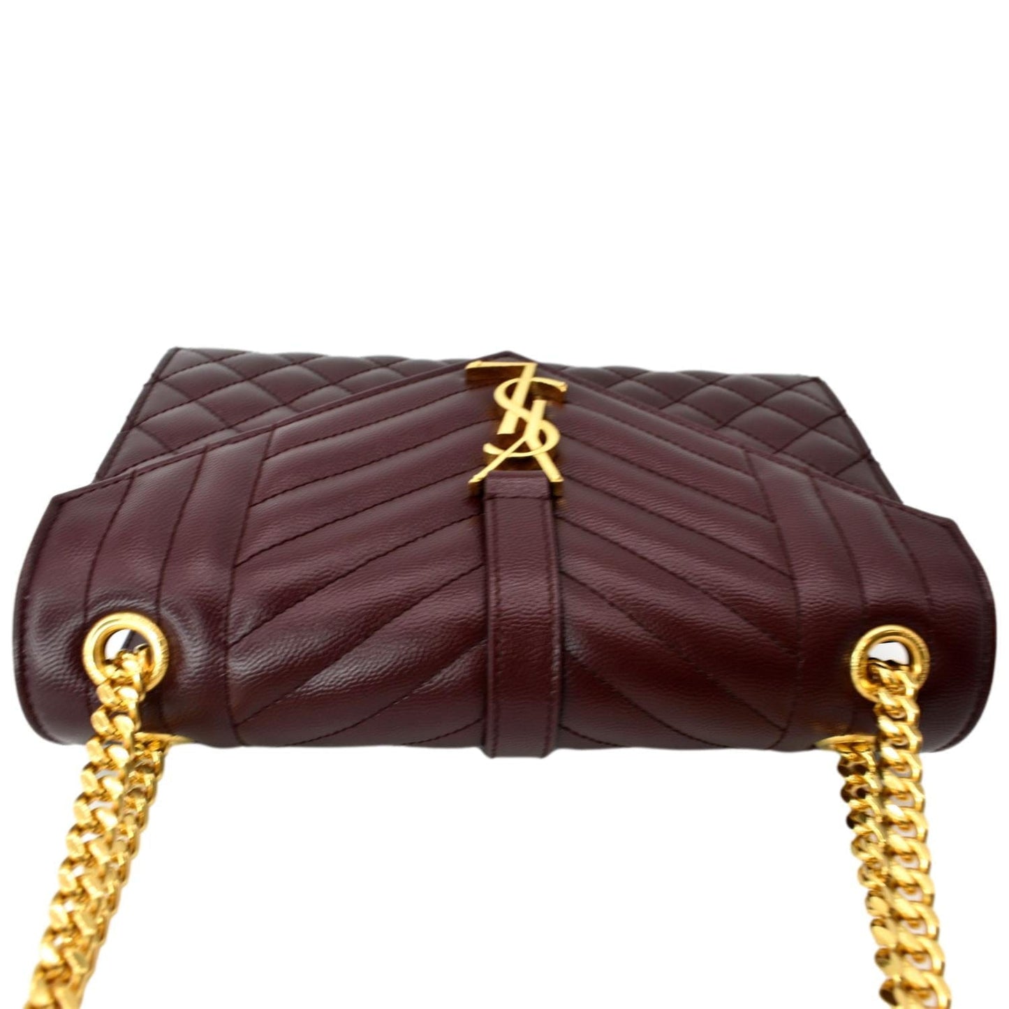 YVES SAINT LAURENT Medium Envelope Leather Chain Shoulder Bag Maroon