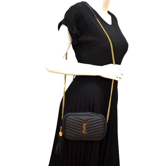 YVES SAINT LAURENT Lou Chevron Leather Camera Crossbody Bag Black