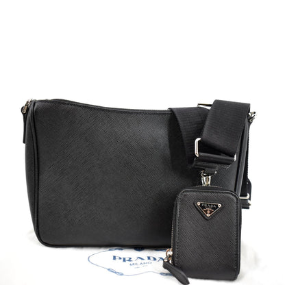 PRADA Saffiano Leather Shoulder Bag Black 2VH113