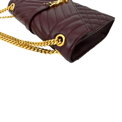YVES SAINT LAURENT Medium Envelope Leather Chain Shoulder Bag Maroon