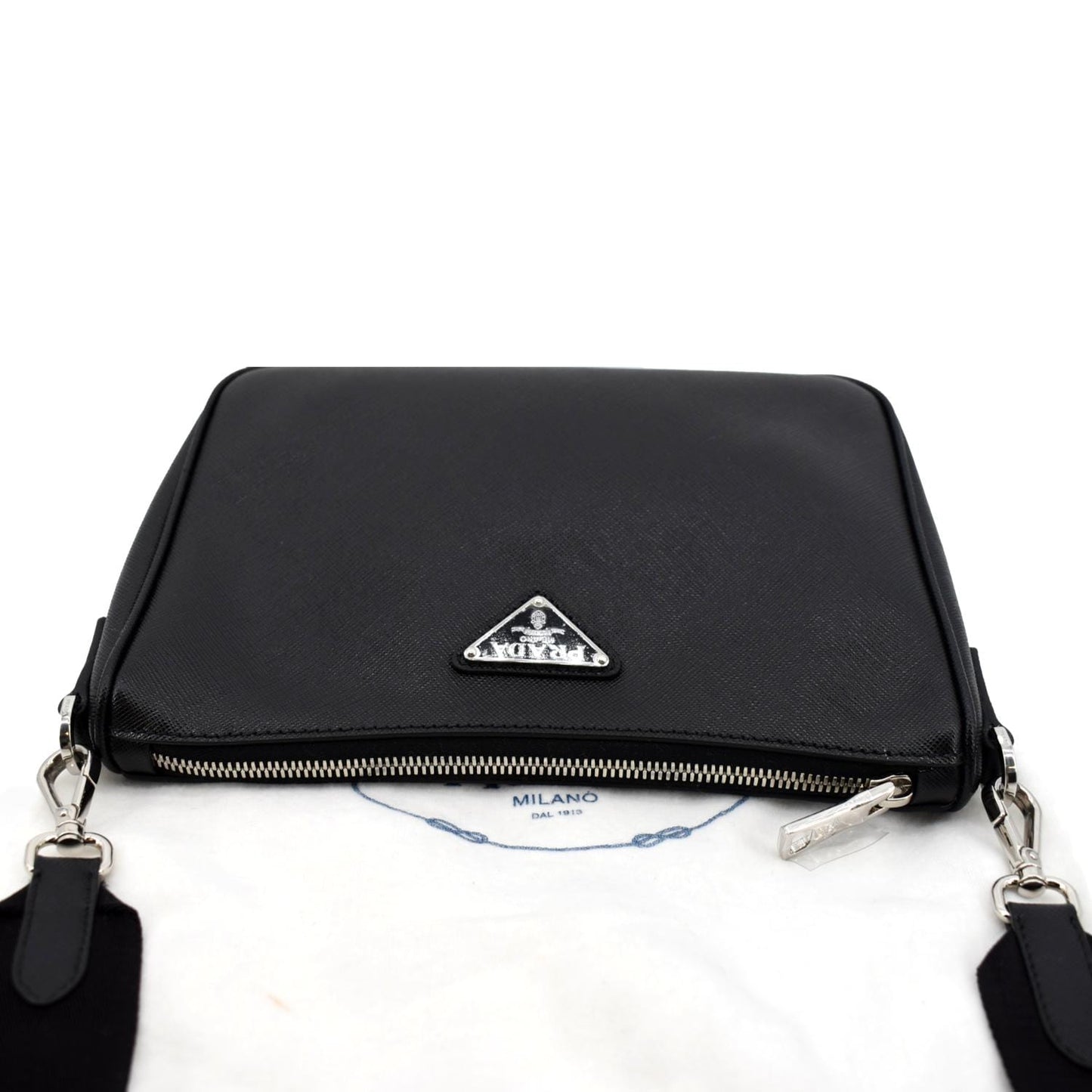 PRADA Saffiano Leather Shoulder Bag Black 2VH113