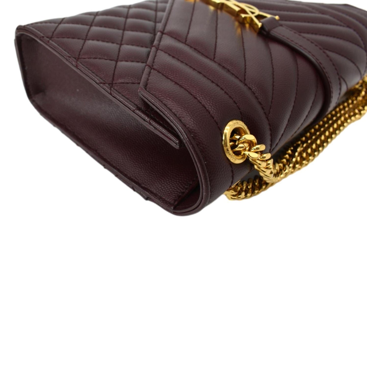 YVES SAINT LAURENT Medium Envelope Leather Chain Shoulder Bag Maroon