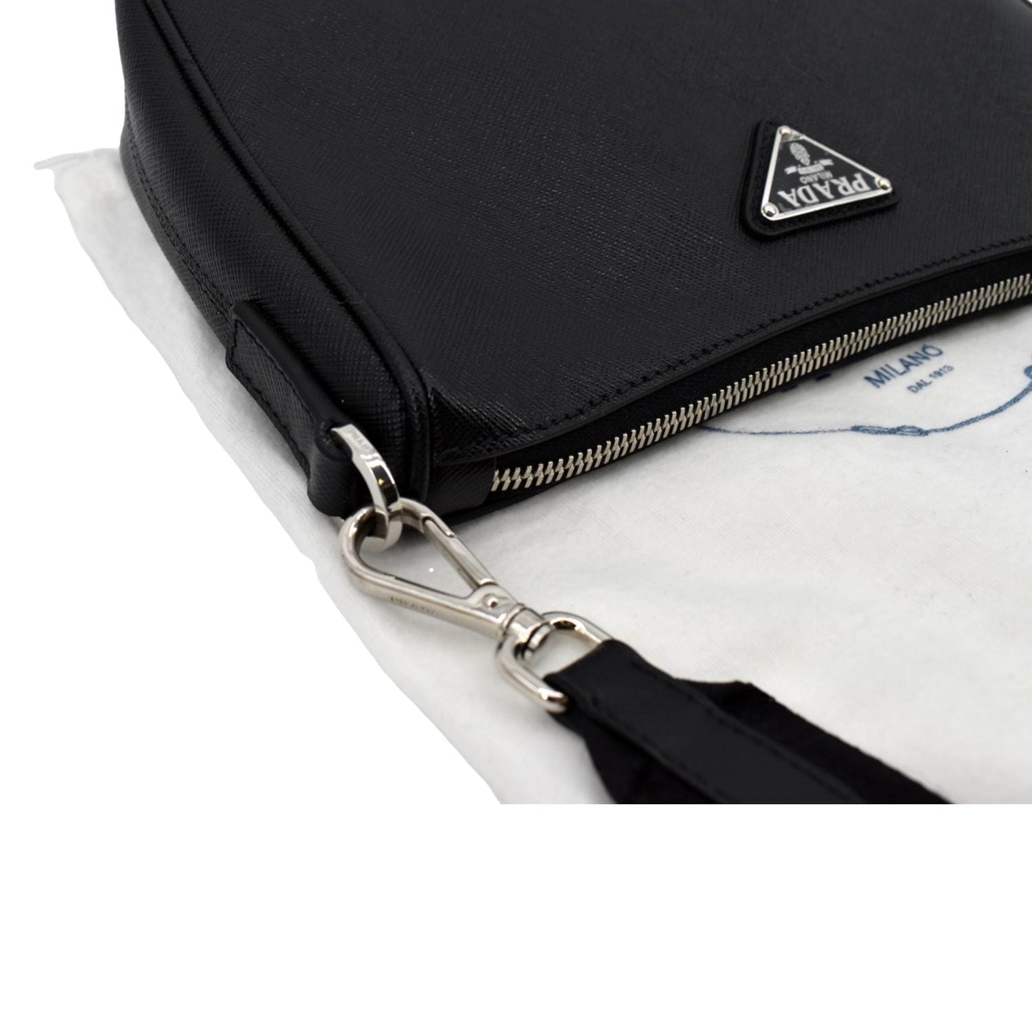 PRADA Saffiano Leather Shoulder Bag Black 2VH113