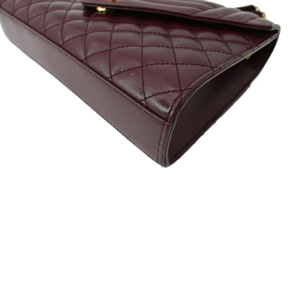 YVES SAINT LAURENT Medium Envelope Leather Chain Shoulder Bag Maroon