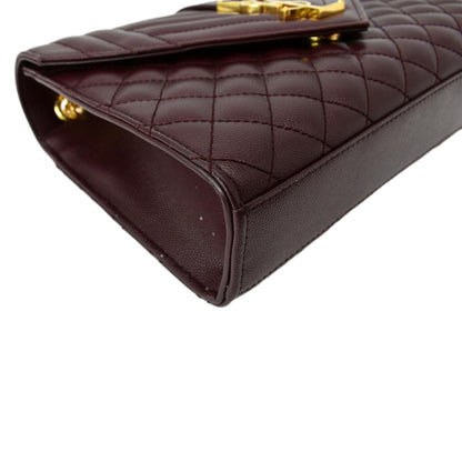 YVES SAINT LAURENT Medium Envelope Leather Chain Shoulder Bag Maroon