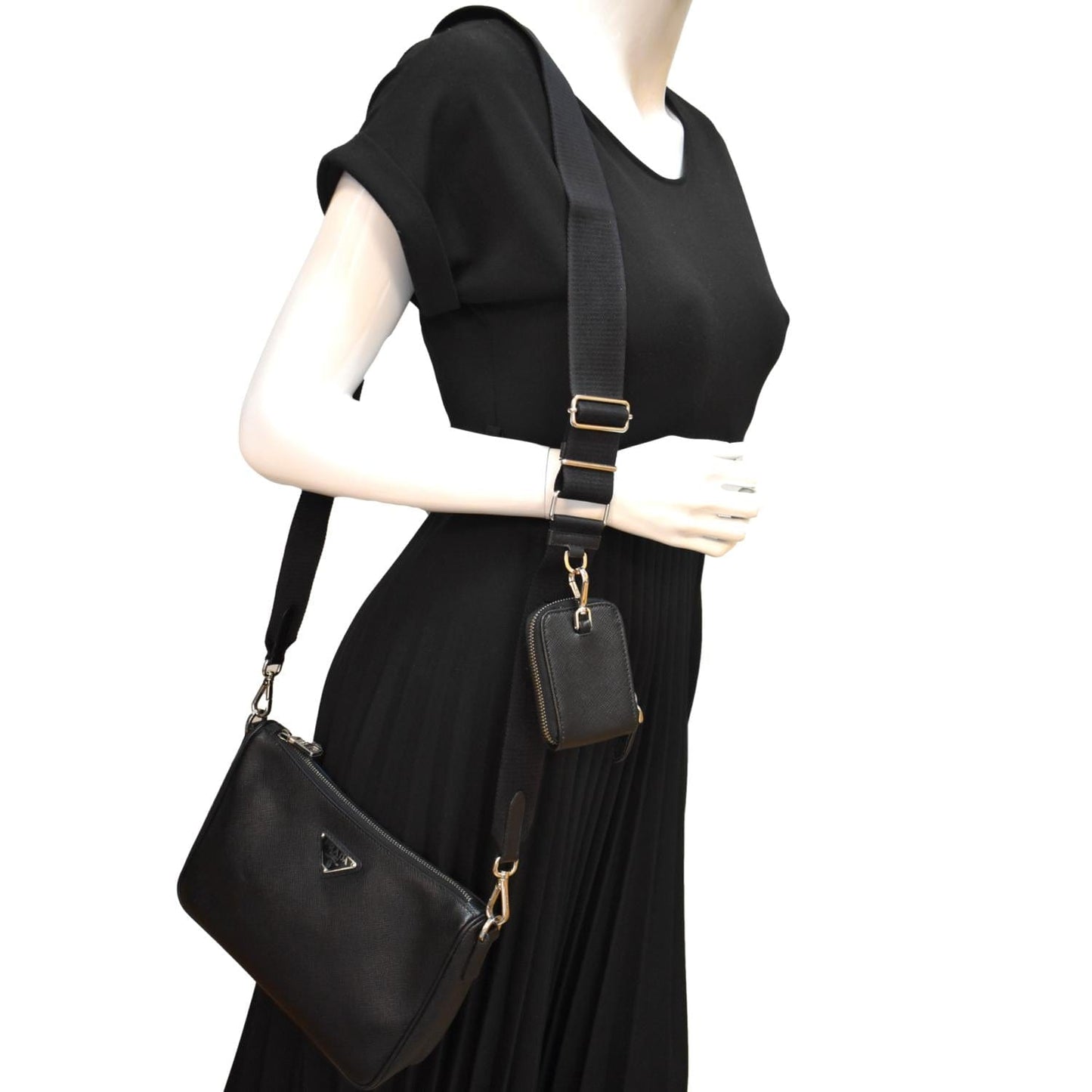 PRADA Saffiano Leather Shoulder Bag Black 2VH113