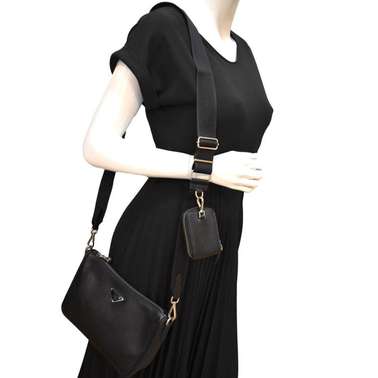 PRADA Saffiano Leather Shoulder Bag Black 2VH113