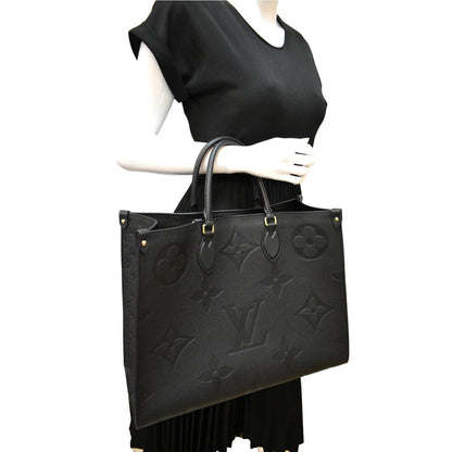 LOUIS VUITTON Onthego GM Monogram Empreinte Leather Tote Bag Black