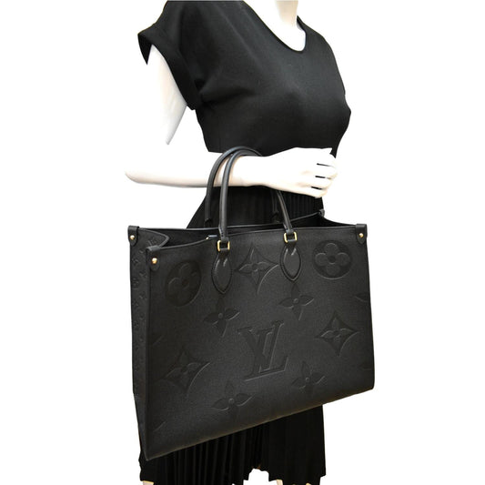 LOUIS VUITTON Onthego GM Monogram Empreinte Leather Tote Bag Black