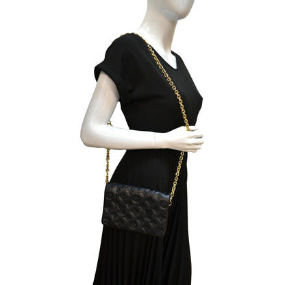 LOUIS VUITTON Coussin Monogram Embossed Pochette Crossbody Bag Black