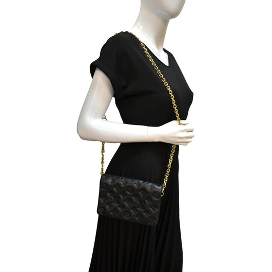LOUIS VUITTON Coussin Monogram Embossed Pochette Crossbody Bag Black