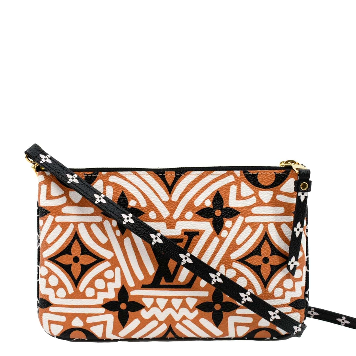 LOUIS VUITTON Double Zip Pochette Crafty Monogram Giant Crossbody Bag Creme Caramel