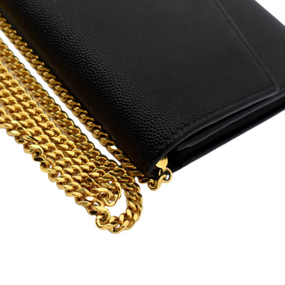 YVES SAINT LAURENT Uptown Leather Crossbody Chain Wallet Black
