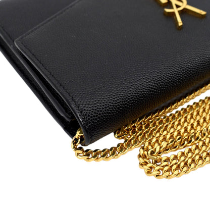 YVES SAINT LAURENT Uptown Leather Crossbody Chain Wallet Black