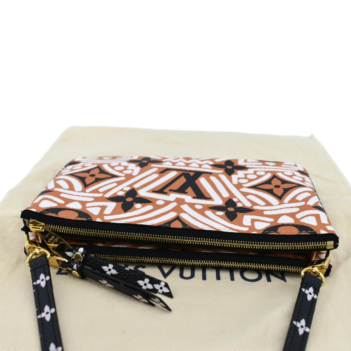 LOUIS VUITTON Double Zip Pochette Crafty Monogram Giant Crossbody Bag Creme Caramel