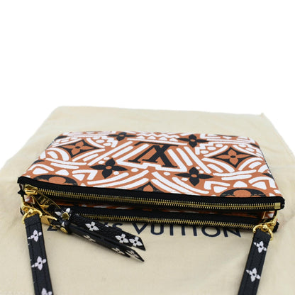 LOUIS VUITTON Double Zip Pochette Crafty Monogram Giant Crossbody Bag Creme Caramel